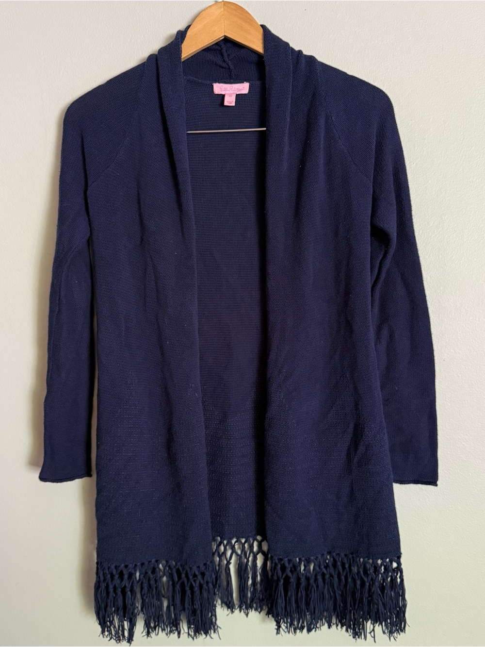 Lilly Pulitzer Women’s XS Sweater Navy Fringe Open-Front Cardigan